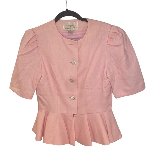 Miss O by Oscar de la Renta Vintage Pink Linen Skirt Suit Set - Picture 1 of 10